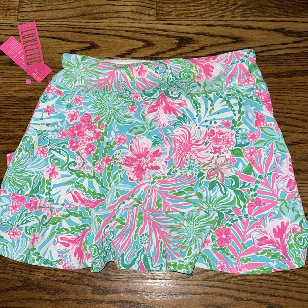 Lilly Pulitzer Zadora high-rise skort UPF 50+ Amalfi blue leaf it wild NWT med - Picture 9 of 9